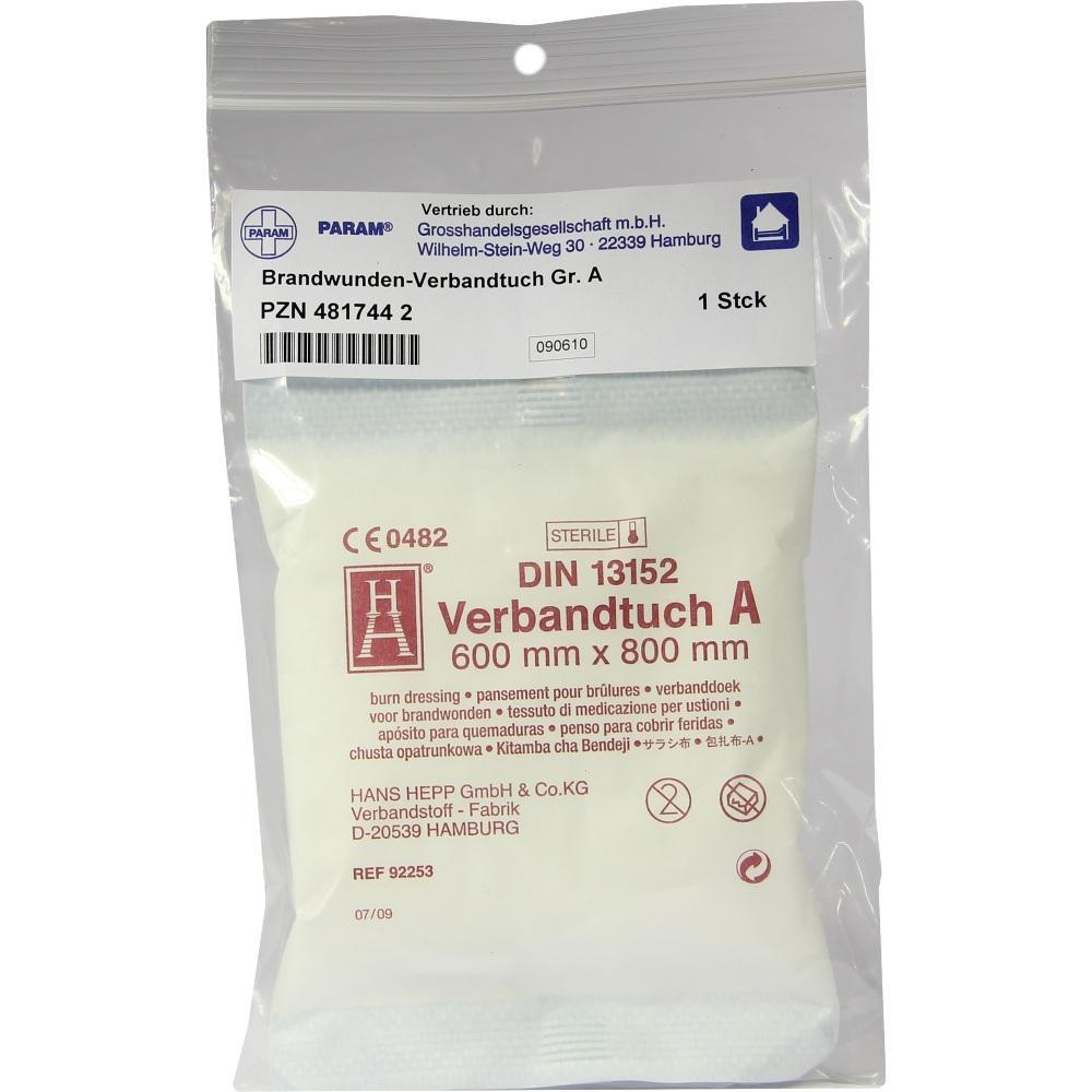 Verpacktes Verbandtuch für Brandwunden, 600 mm x 800 mm groß.