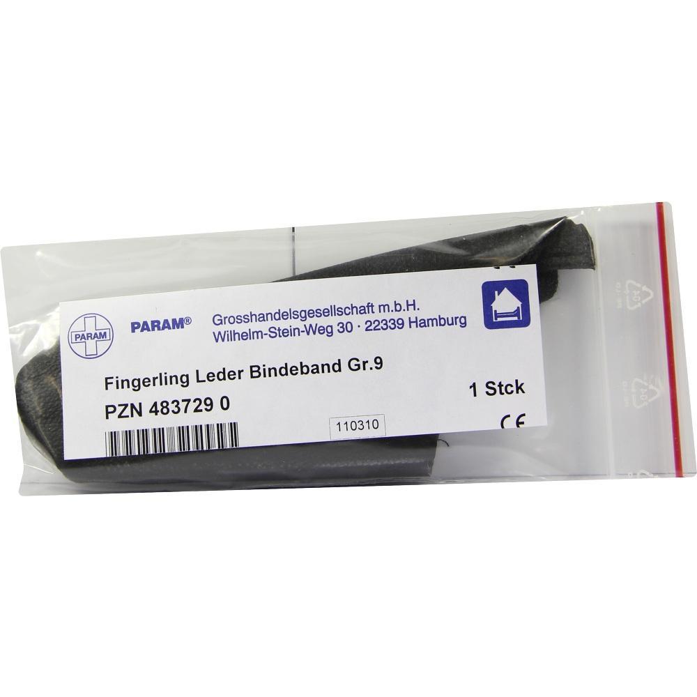 Eine Verpackung mit einem Fingerling-Leder-Bindeband der Größe 9.
