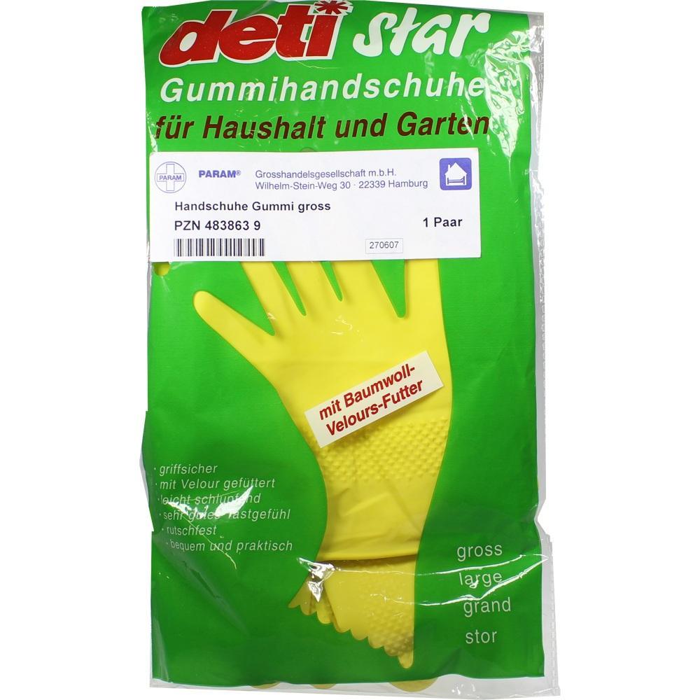 Eine Packung mit gelben Gummihandschuhen für Haushalt und Garten.
