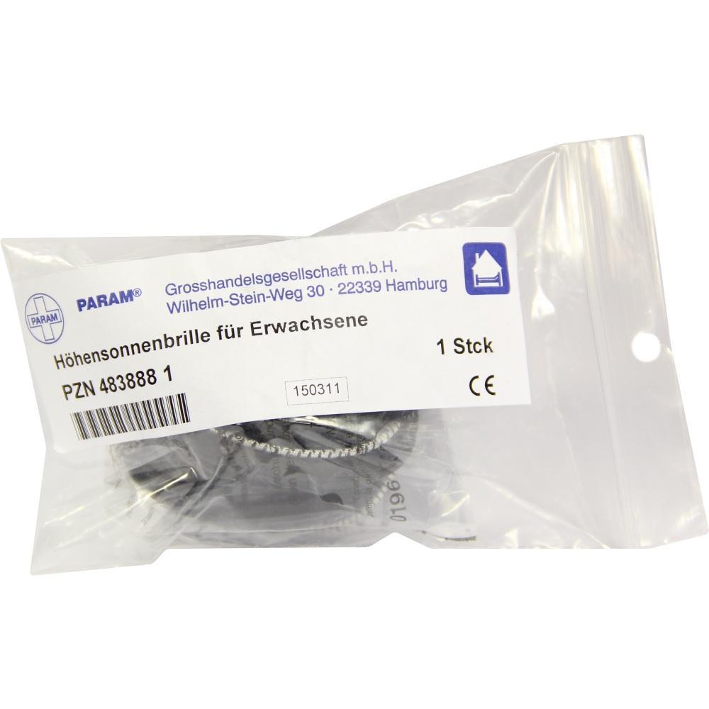 Eine Höhen-Sonnenbrille für Erwachsene im Plastikbeutel.