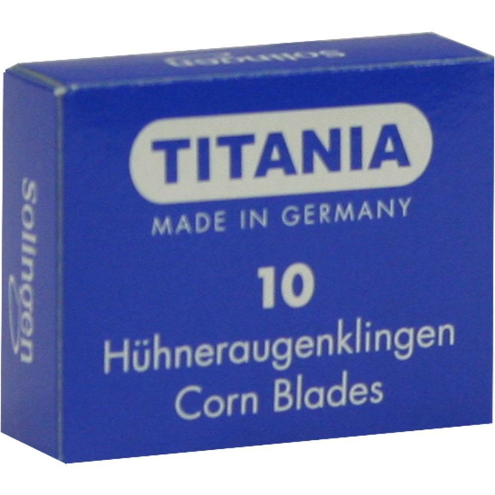 Blaue Verpackung mit Hühneraugenklingen der Marke Titania.