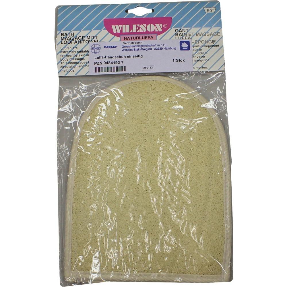 Verpackter Luffa-Handschuh zur Körperpflege im durchsichtigen Beutel.