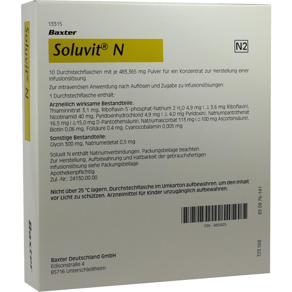 Eine Verpackung von Soluvit N mit Inhaltsstoffen f&uuml;r Infusionsl&ouml;sungen.