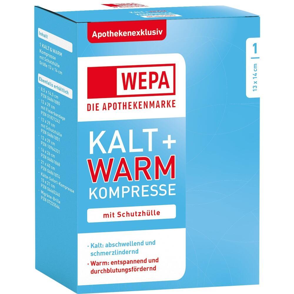 Blaue Verpackung einer Kalt-und-Warm-Kompresse von WEPA mit Schutzh&uuml;lle.