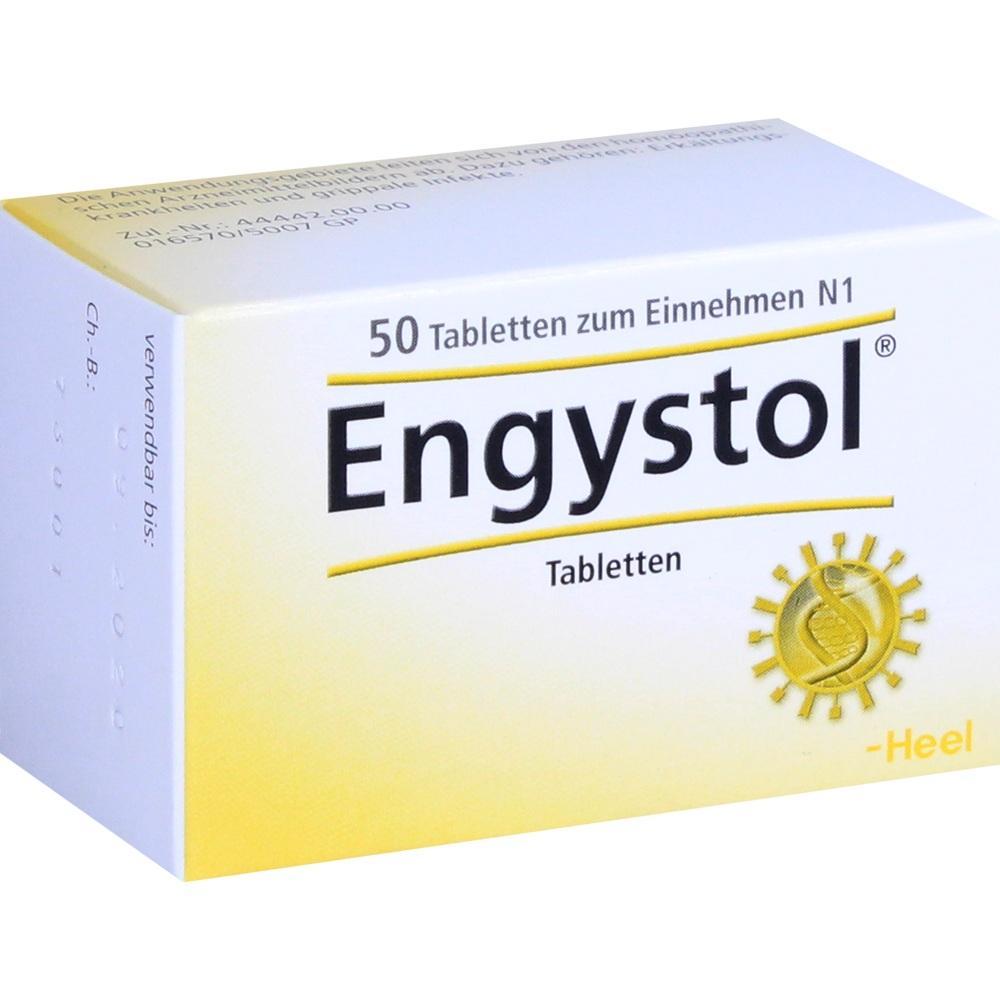 Packung mit Engystol-Tabletten zur Einnahme, 50 Stück.