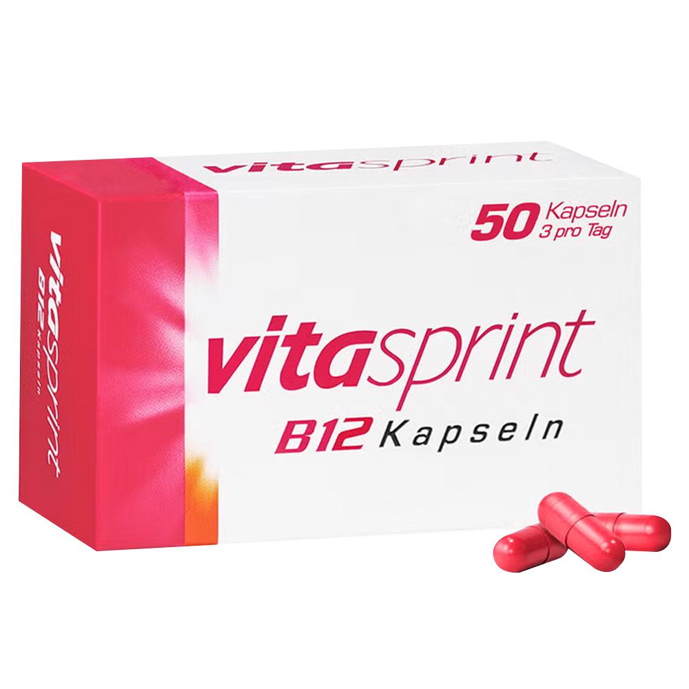 Eine Packung Vitamine mit der Aufschrift "Vitasprint B12 Kapseln".