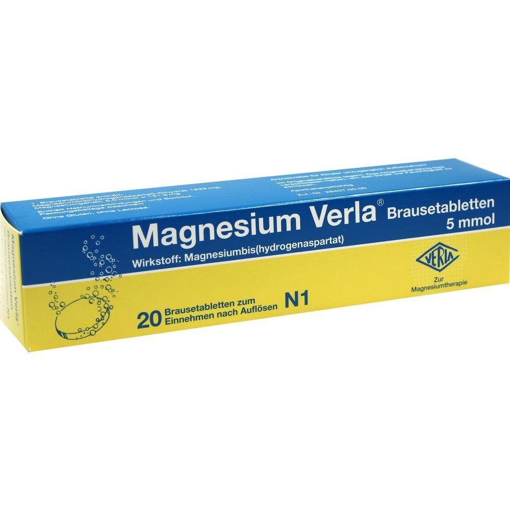 Eine Packung mit 20 Magnesium Verla Brausetabletten zur Einnahme.