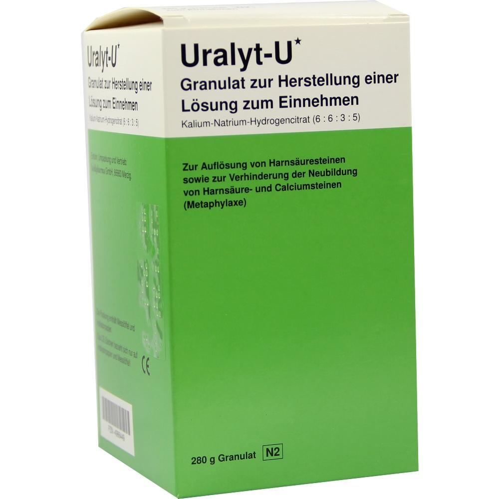 Gr&uuml;ne Verpackung von Uralyt-U Granulat f&uuml;r die Zubereitung einer L&ouml;sung.
