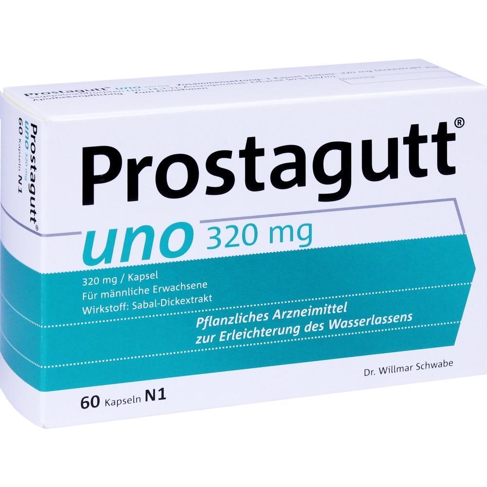Eine Packung Prostgutt uno Kapseln mit 320 mg pflanzlichem Arzneimittel.