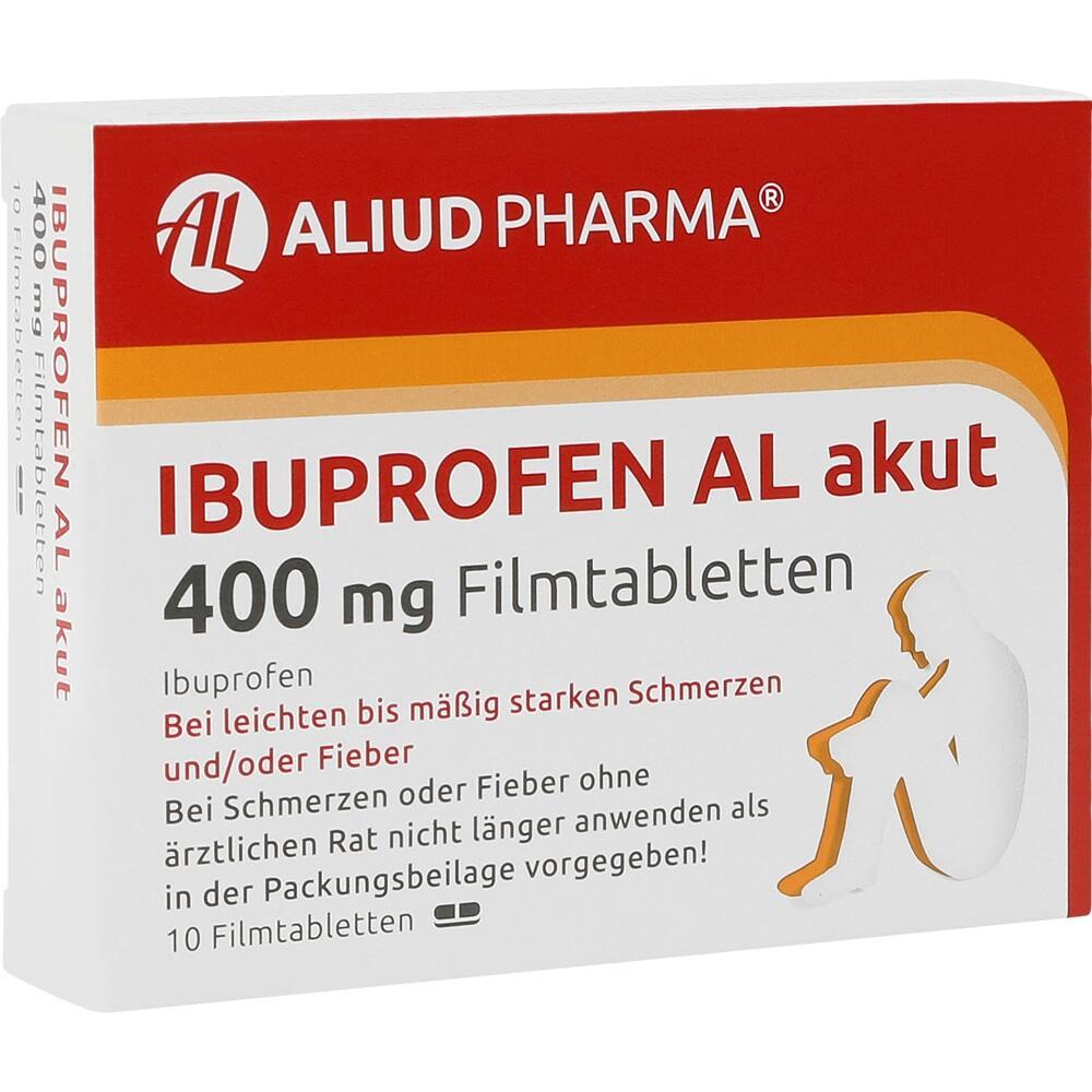 Packung Ibuprofen AL akut 400 mg Filmtabletten f&uuml;r Schmerzen und Fieber.
