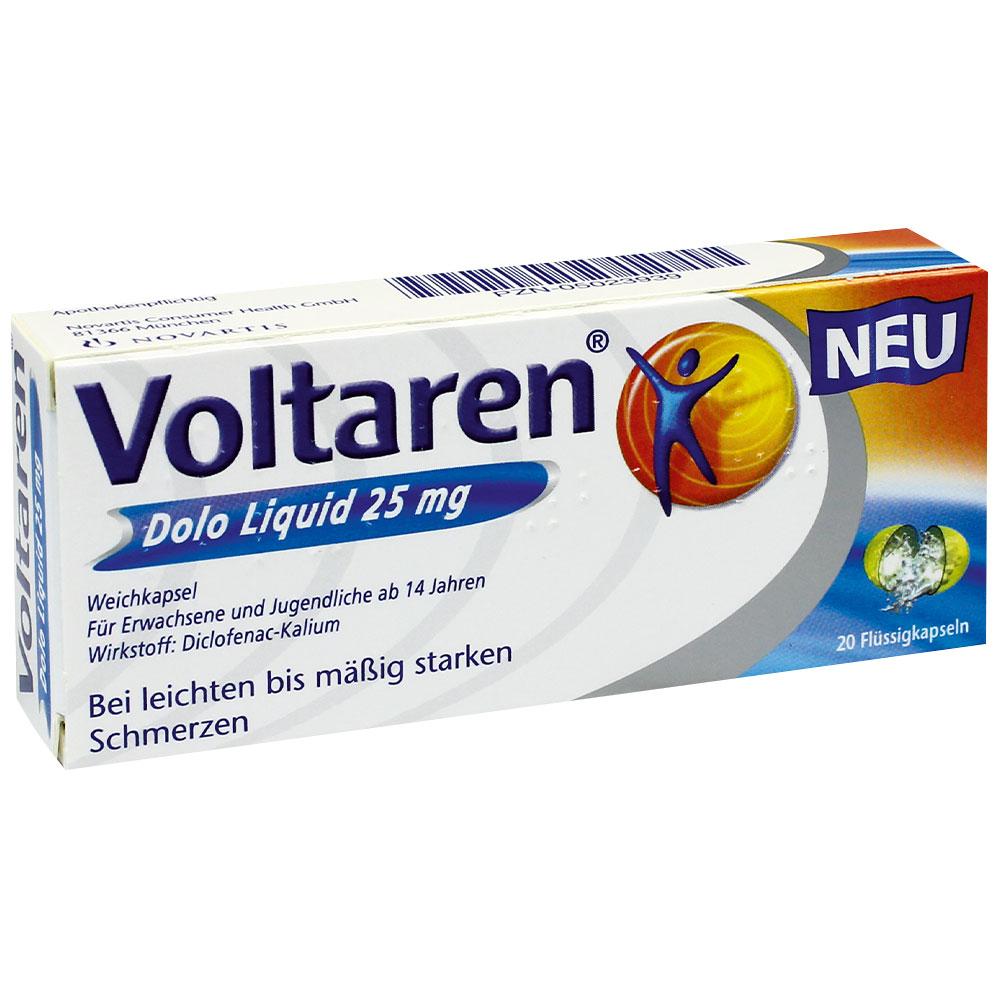 Eine Schachtel Voltaren-Kapseln für leichte bis mäßige Schmerzen.