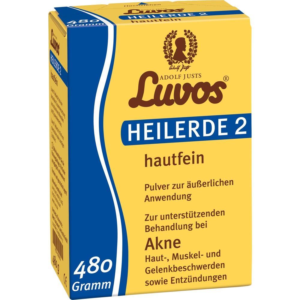 Gelbe Packung mit Heilerde-Pulver für die Hautbehandlung.