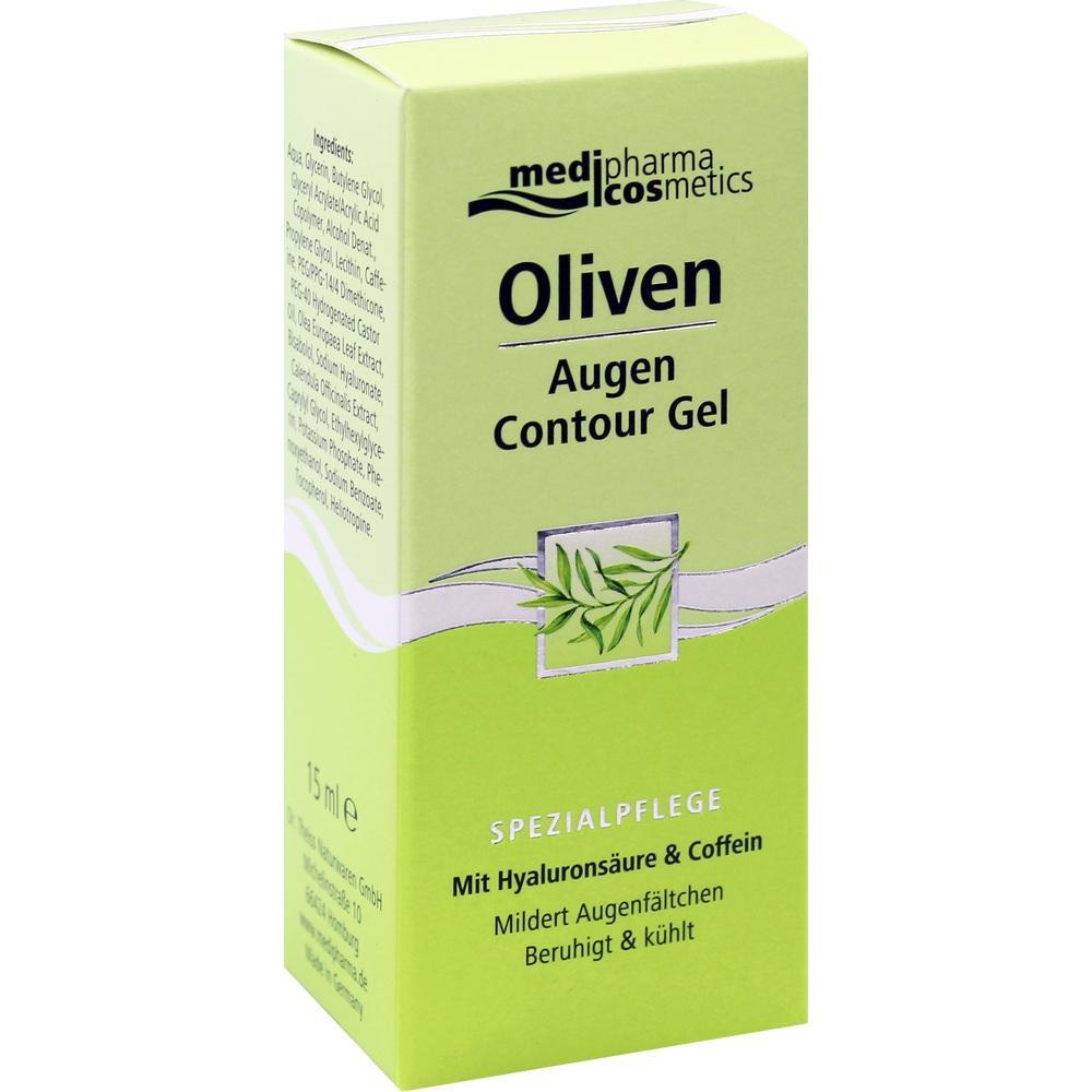 Hellgrüne Verpackung eines Oliven Augen Contour Gels.