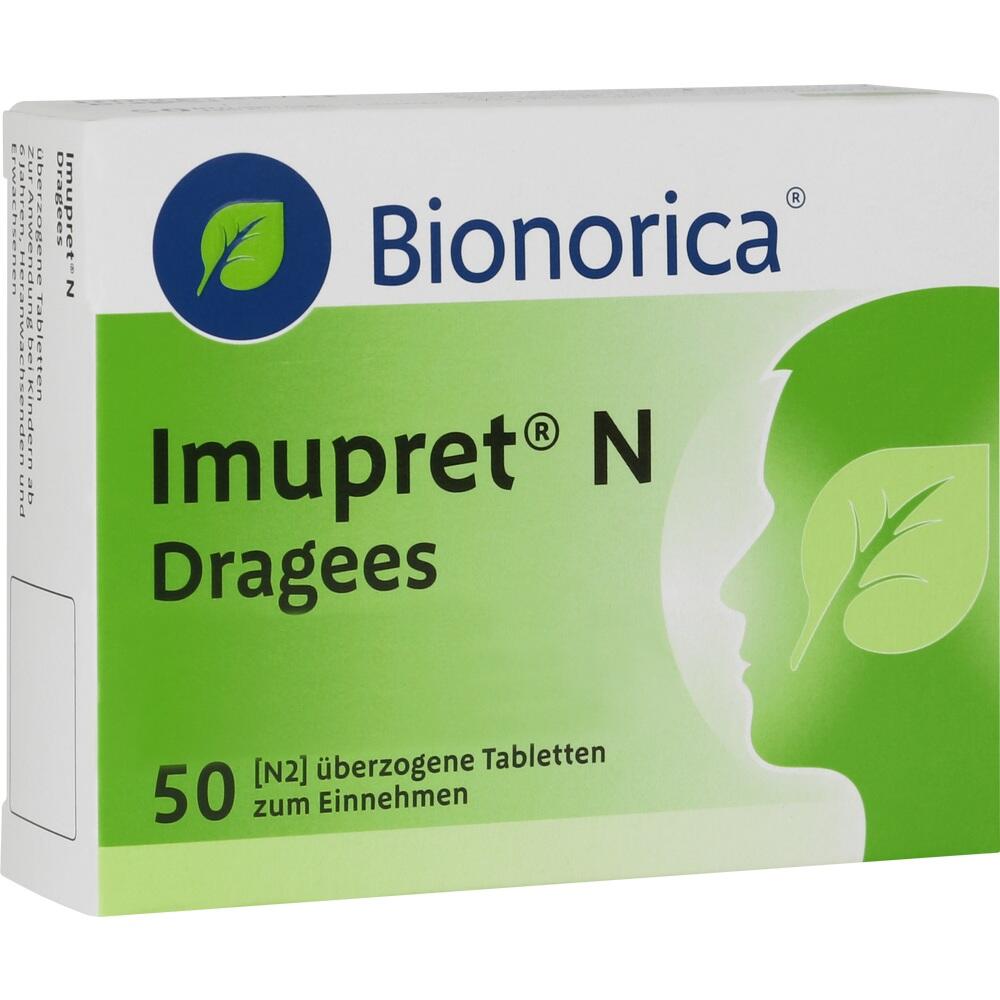 Eine grüne Packung mit Tabletten der Marke Bionorica, Imupret N Dragees.