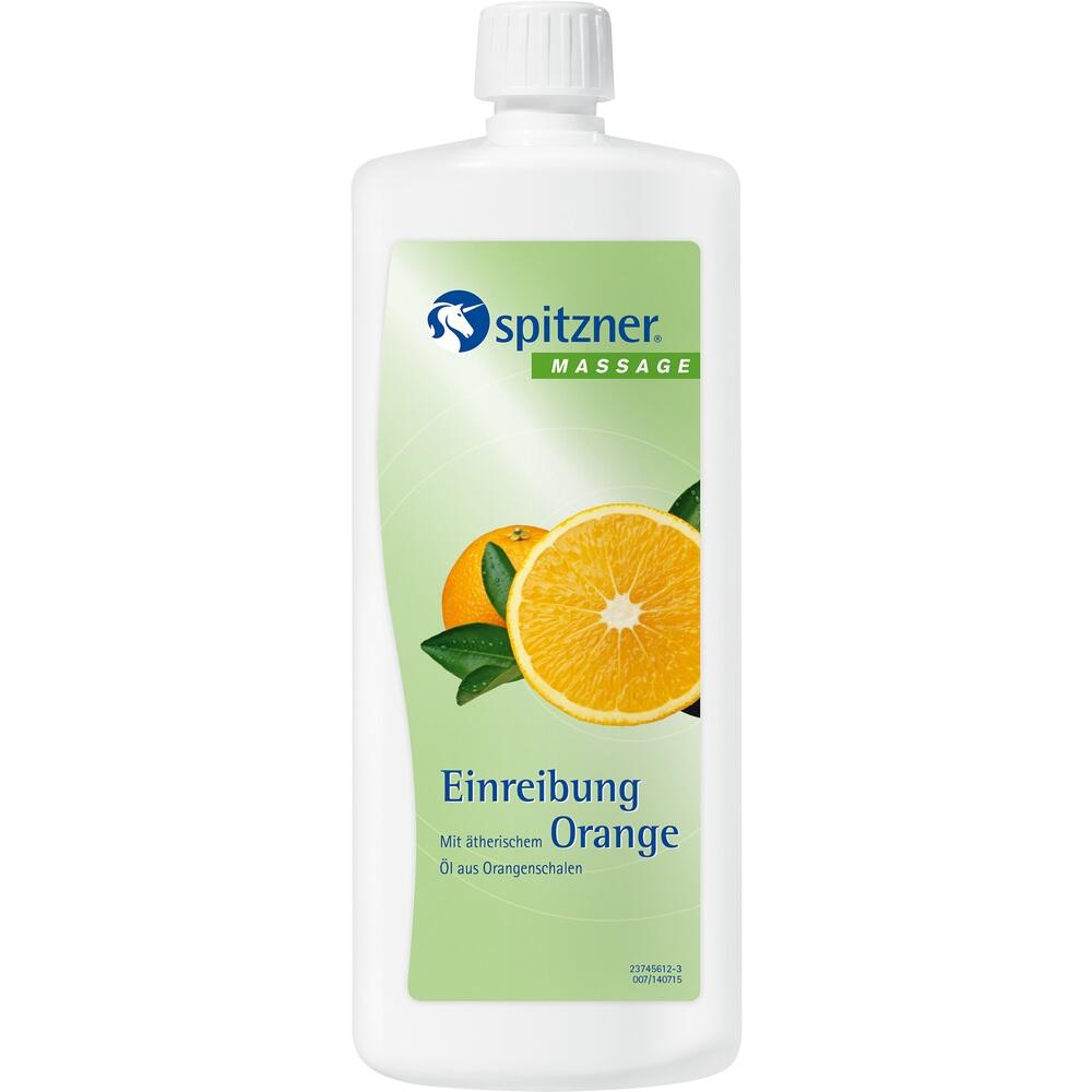 Flasche mit Orangen-Einreibung von Spitzner, abgebildet sind Orangen.