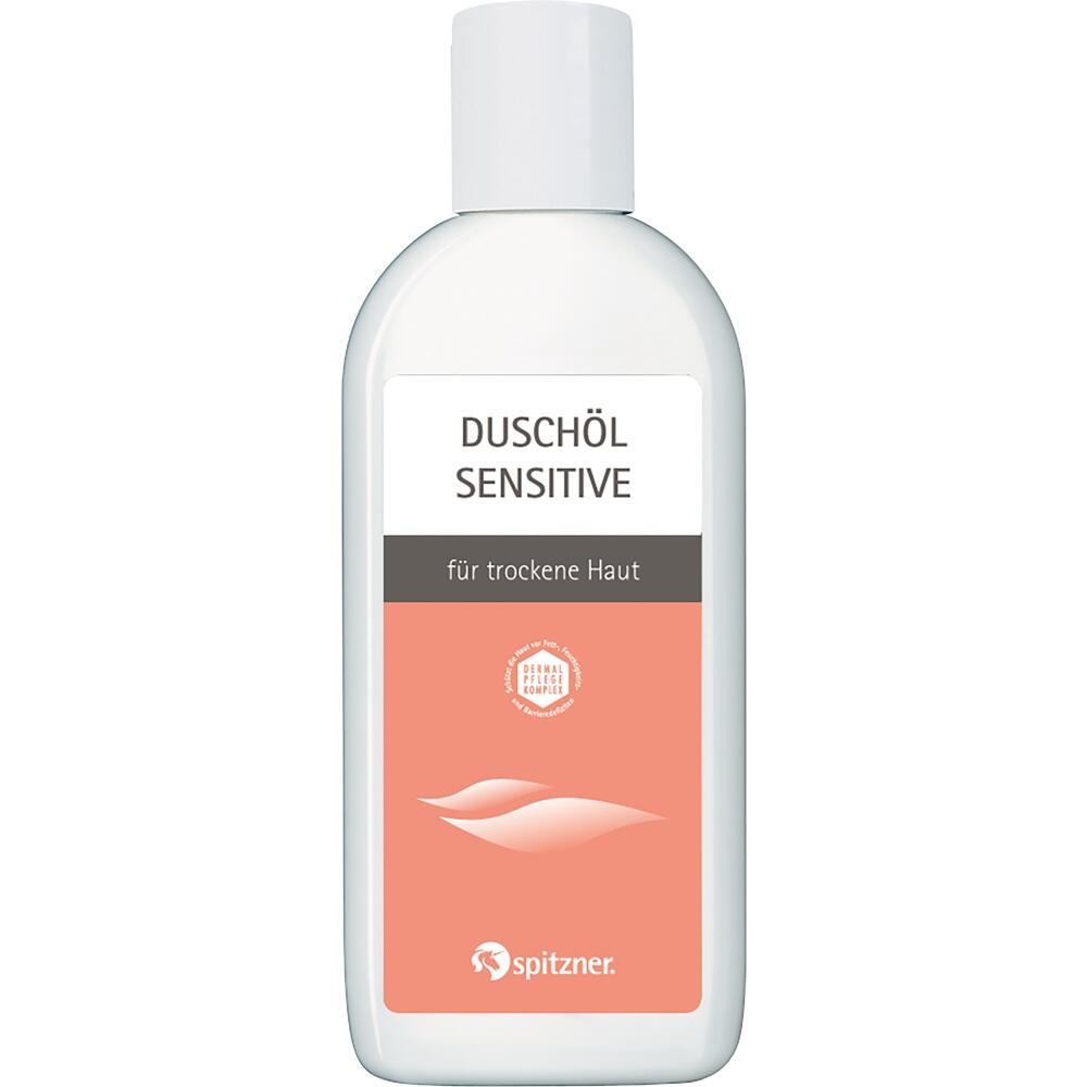 Eine Flasche mit Dusch&ouml;l f&uuml;r sensible, trockene Haut.