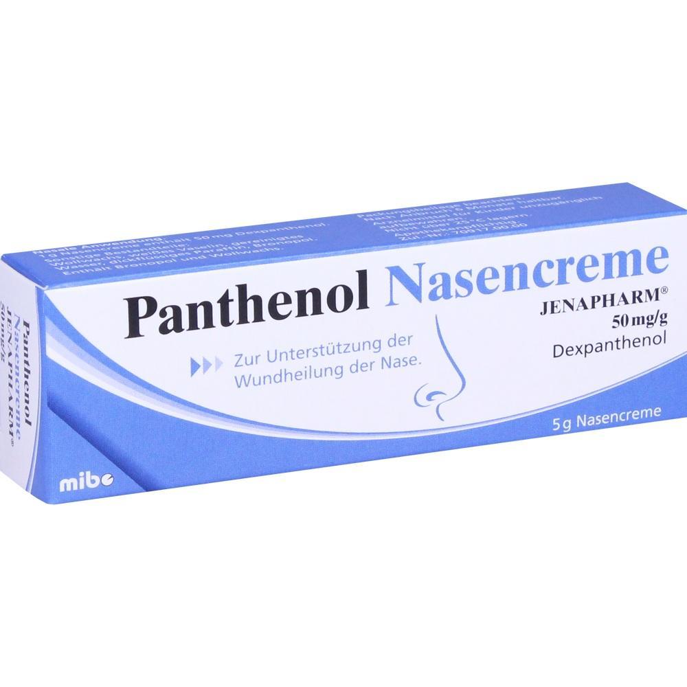 Blaue Packung mit Panthenol Nasencreme zur Wundheilung der Nase.