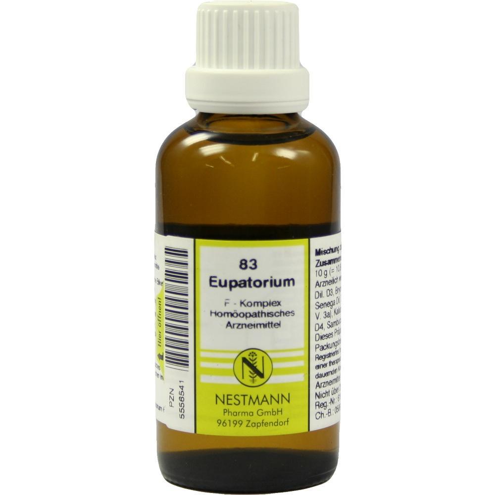 Braunes Fl&auml;schchen mit wei&szlig;em Deckel, Etikett mit der Aufschrift "Eupatorium 83".