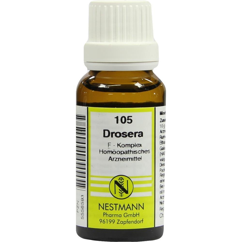 Bbraune Flasche mit einem Etikett f&uuml;r hom&ouml;opathisches Arzneimittel Drosera.