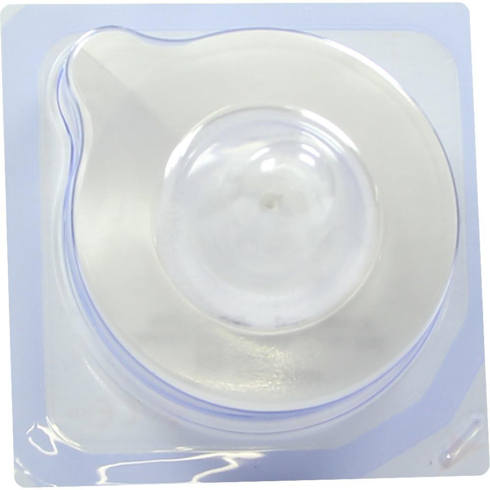 Eine runde, durchsichtige Vorrichtung in einer Plastikverpackung.