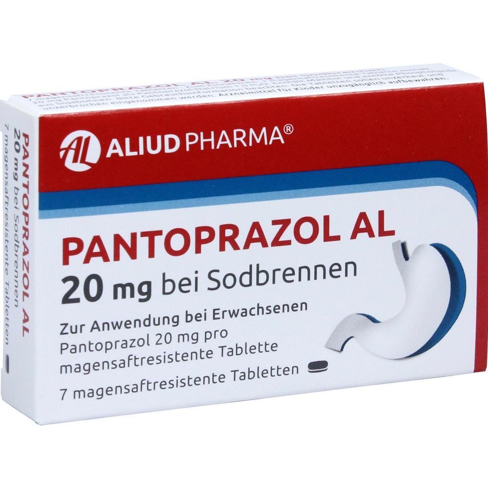 Schachtel mit Pantoprazol-Tabletten gegen Sodbrennen f&uuml;r Erwachsene.