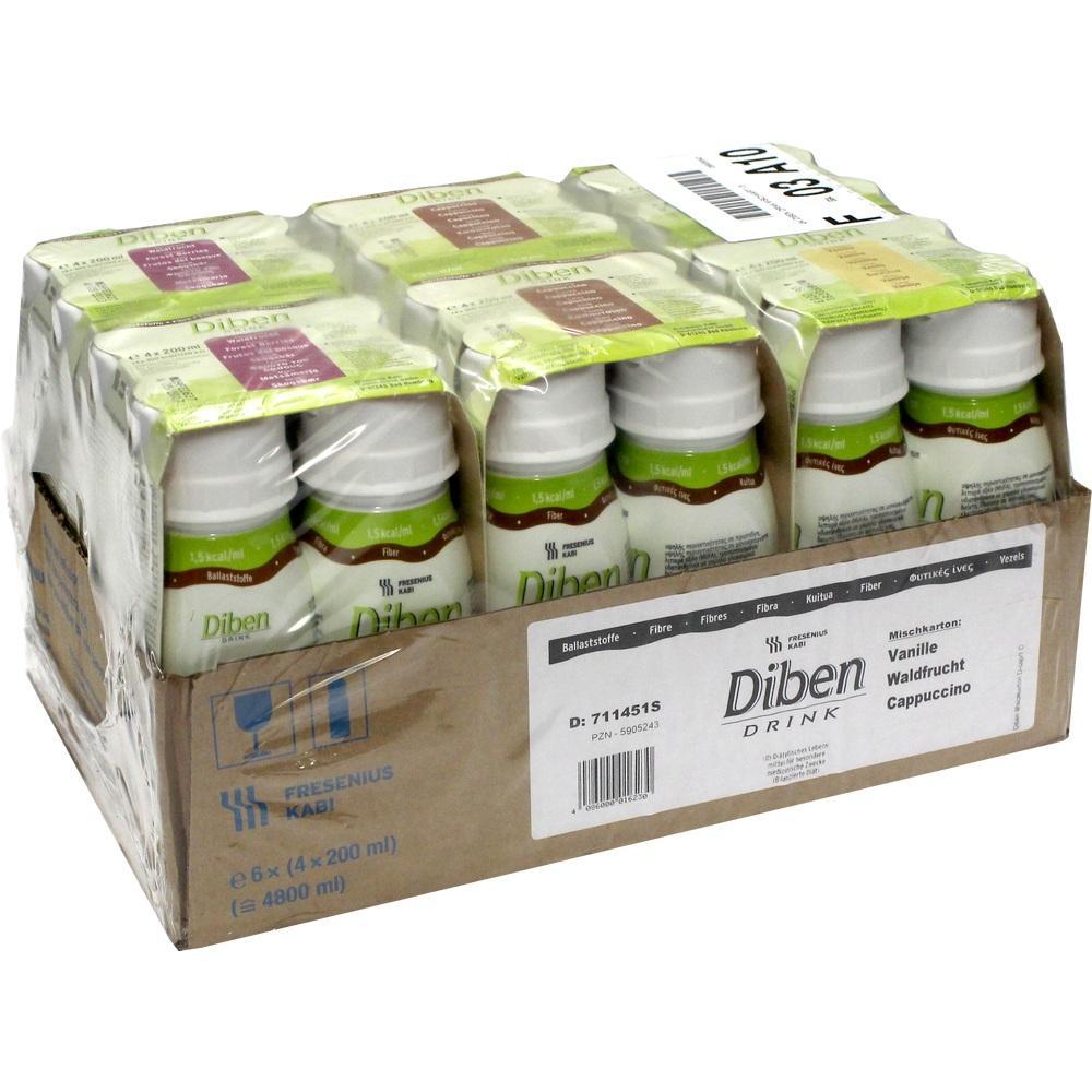 Ein Karton mit vielen kleinen Flaschen Trinknahrung.