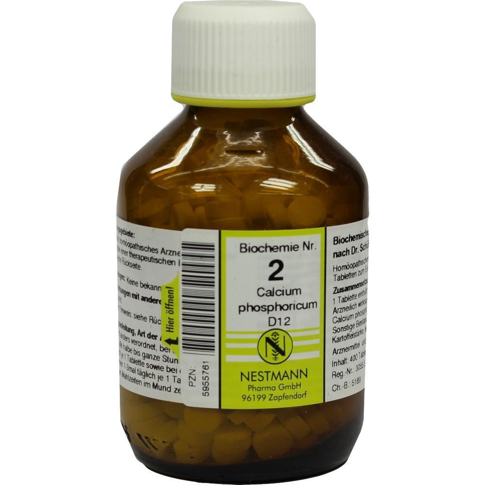 Braunes Glasfläschchen mit weißem Deckel und Etikett für Calcium phosphoricum D12.