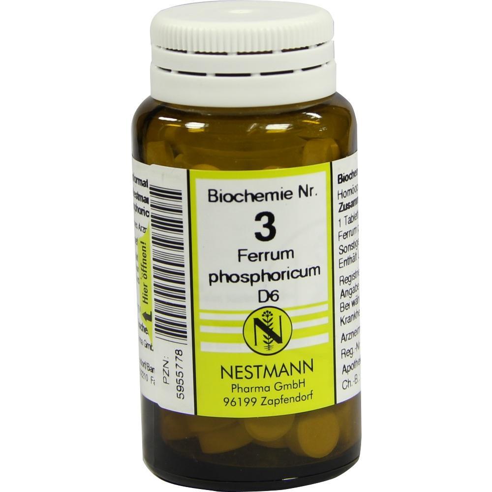 Braune Flasche mit der Aufschrift "Biochemie Nr. 3 Ferrum phosphoricum D6".