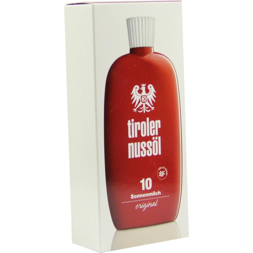 Rote Flasche von Tiroler Nuss&ouml;l Sonnenmilch mit Schutzfaktor 10.