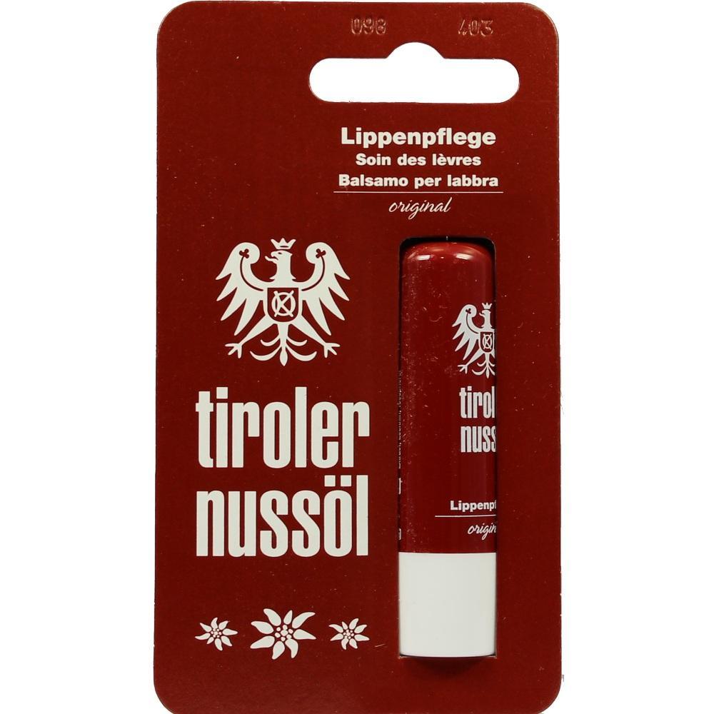 Rote Verpackung mit tiroler nuss&ouml;l Lippenpflege-Stift.