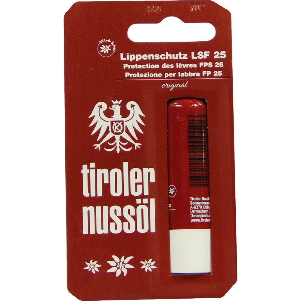 Roter Lippenbalsam mit LSF 25 und Tiroler Nusssymbol.