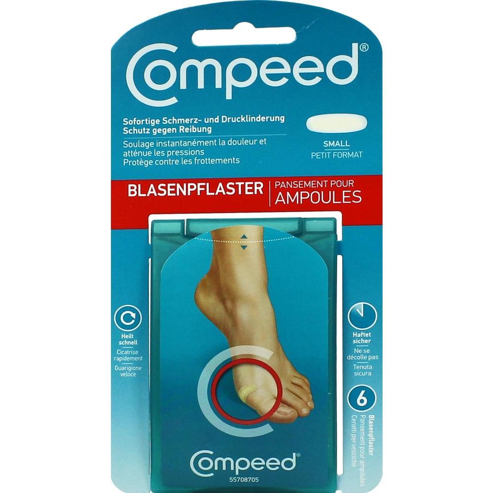 Verpackung von Compeed Blasenpflastern für kleine Fußblasen.
