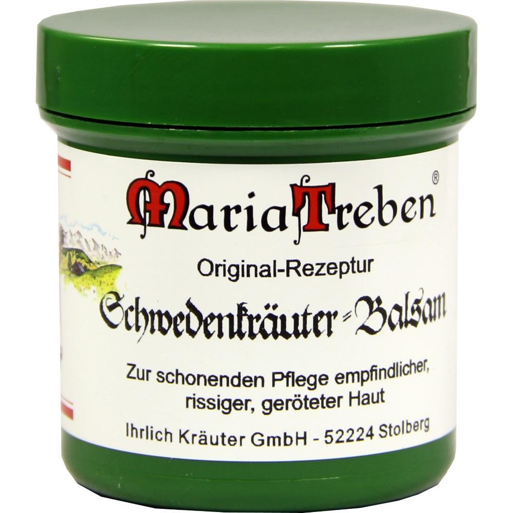 Gr&uuml;nes Tiegel mit der Aufschrift "Schwedenkr&auml;uter-Balsam" von Maria Treben.