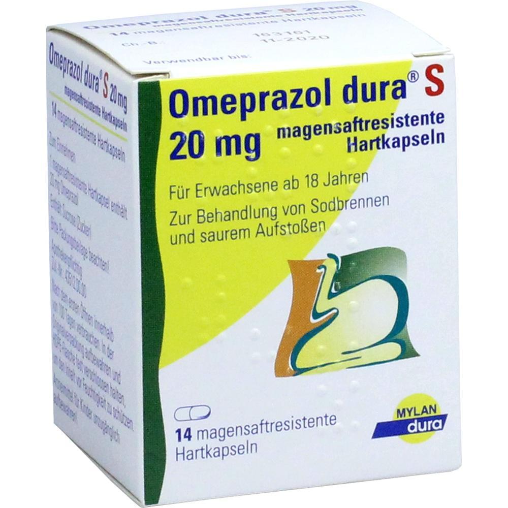 Verpackung von Omeprazol-Kapseln zur Behandlung von Sodbrennen.