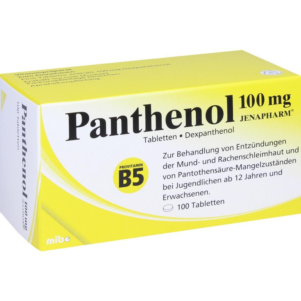 Gelbe Packung mit Tabletten namens Panthenol zur Behandlung von Entz&uuml;ndungen.