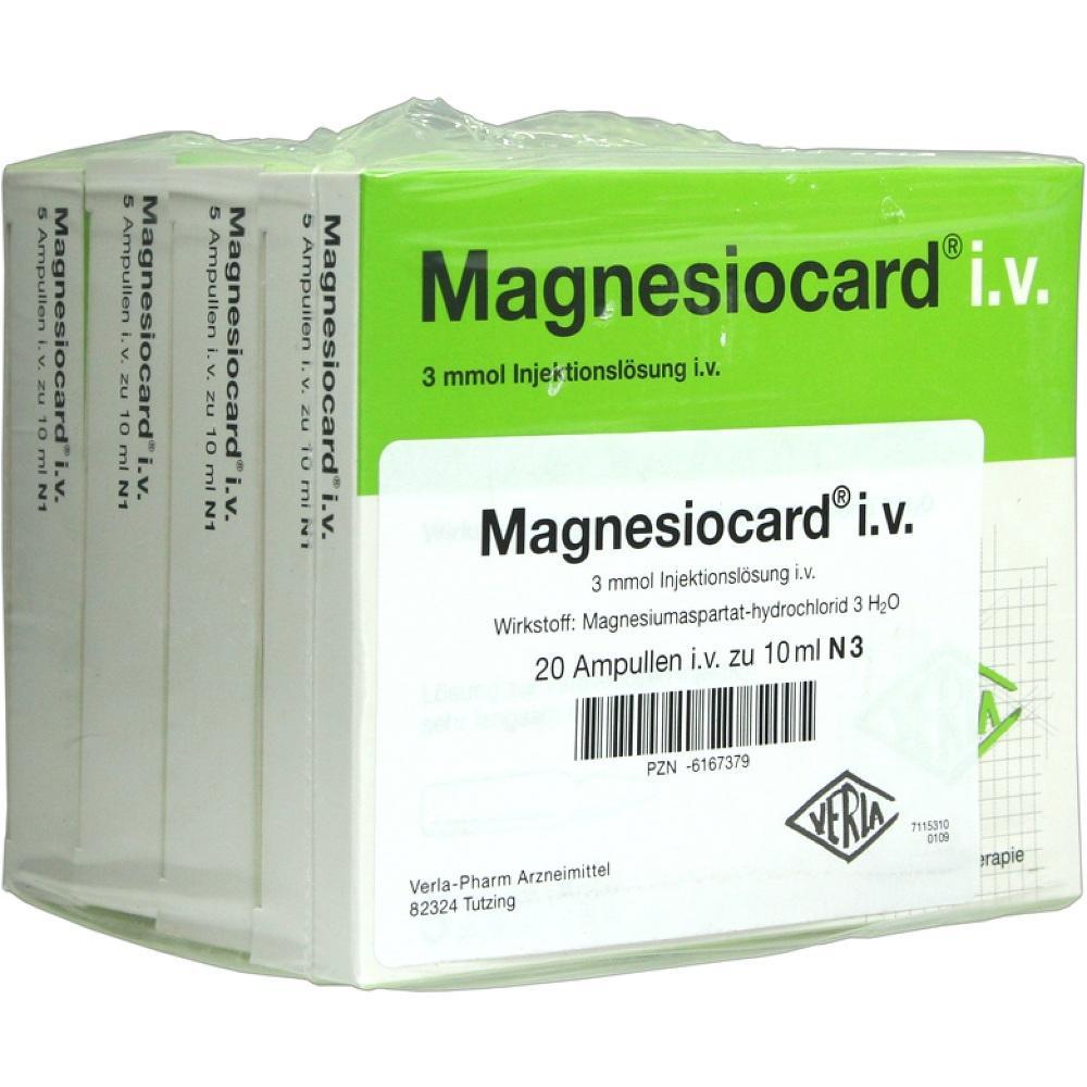 Eine Packung mit MagnesioCard-Injektionsl&ouml;sung in Ampullen.