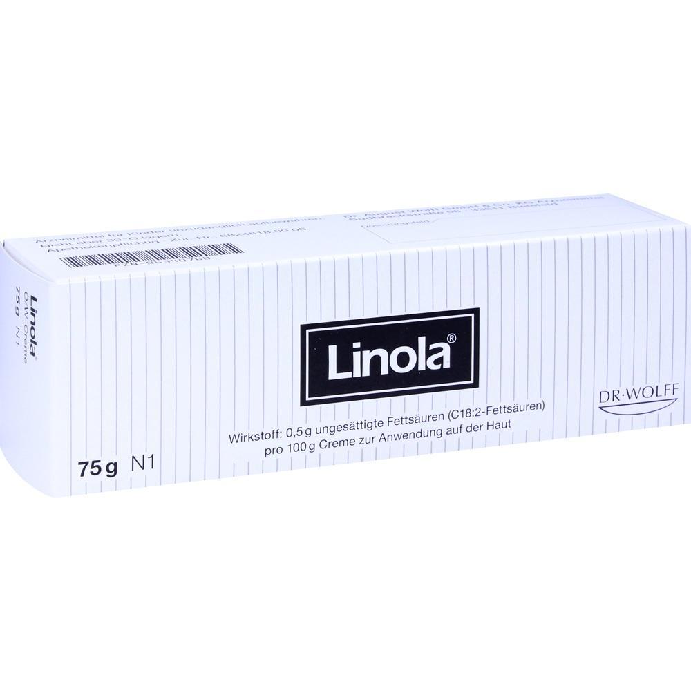 Weiße Linola-Creme-Schachtel für die Hautpflege, 75 Gramm.