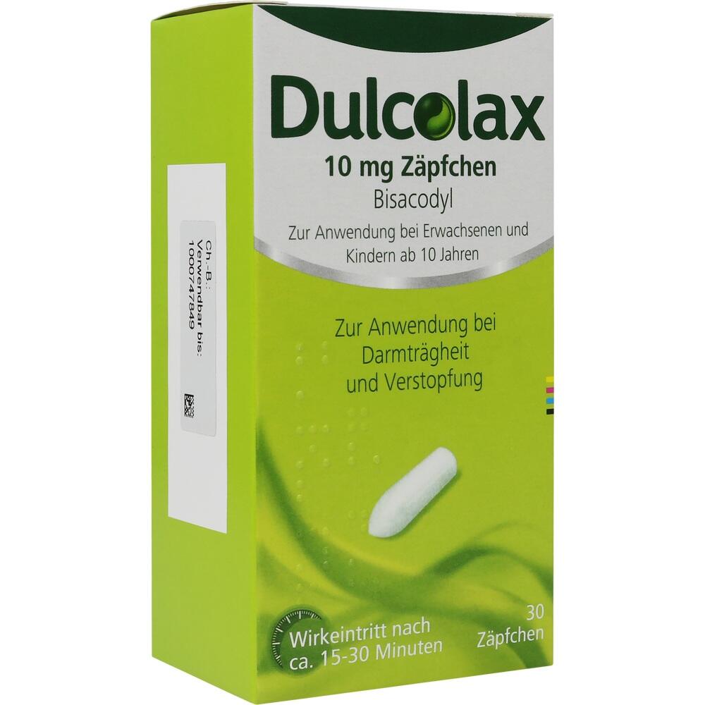 Gr&uuml;ne Verpackung von Dulcolax Z&auml;pfchen, ein Medikament gegen Verstopfung.