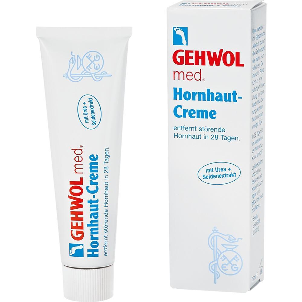 Tube und Verpackung von Hornhaut-Creme stehen nebeneinander.