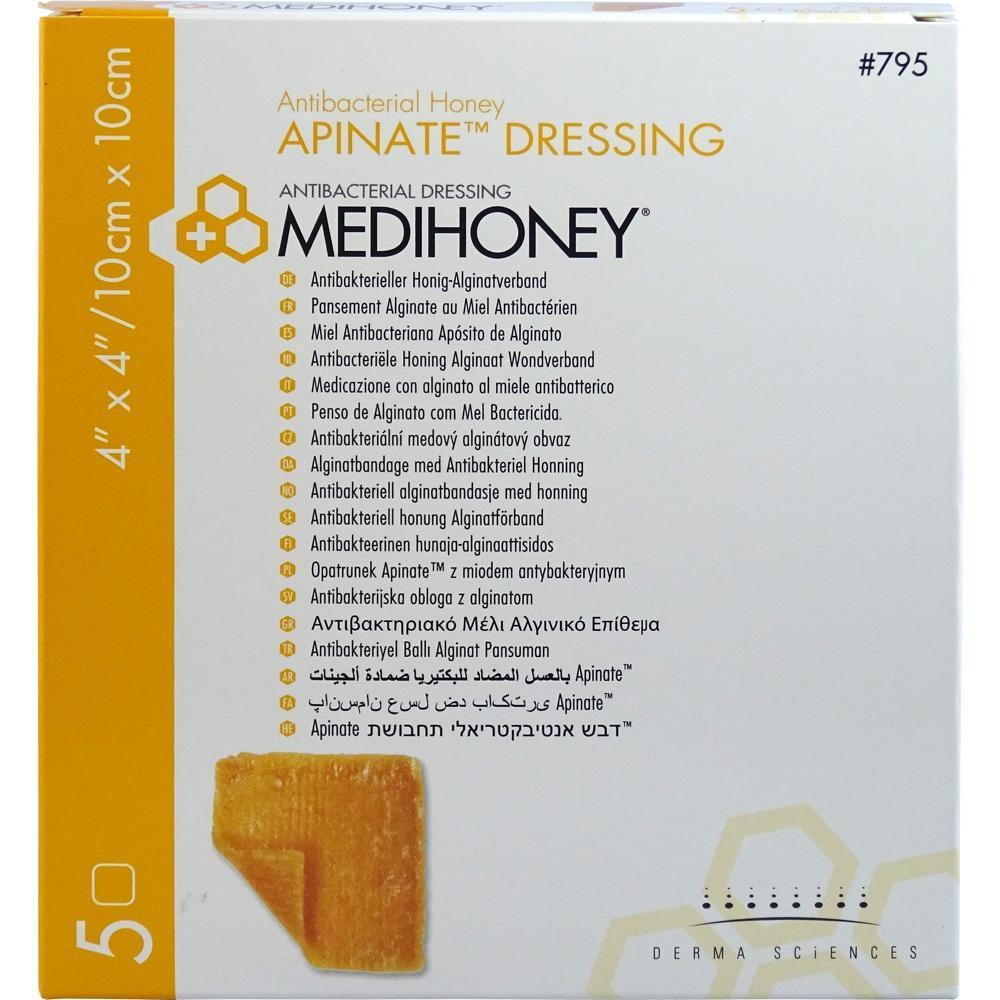 Verpackung eines antibakteriellen Honig-Alginatverbandes von Medihoney.