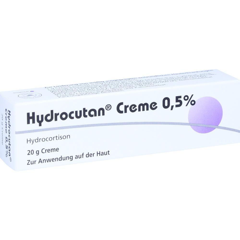 Eine wei&szlig;e Packung Hydrocortison-Creme mit 0,5% Wirkstoff.