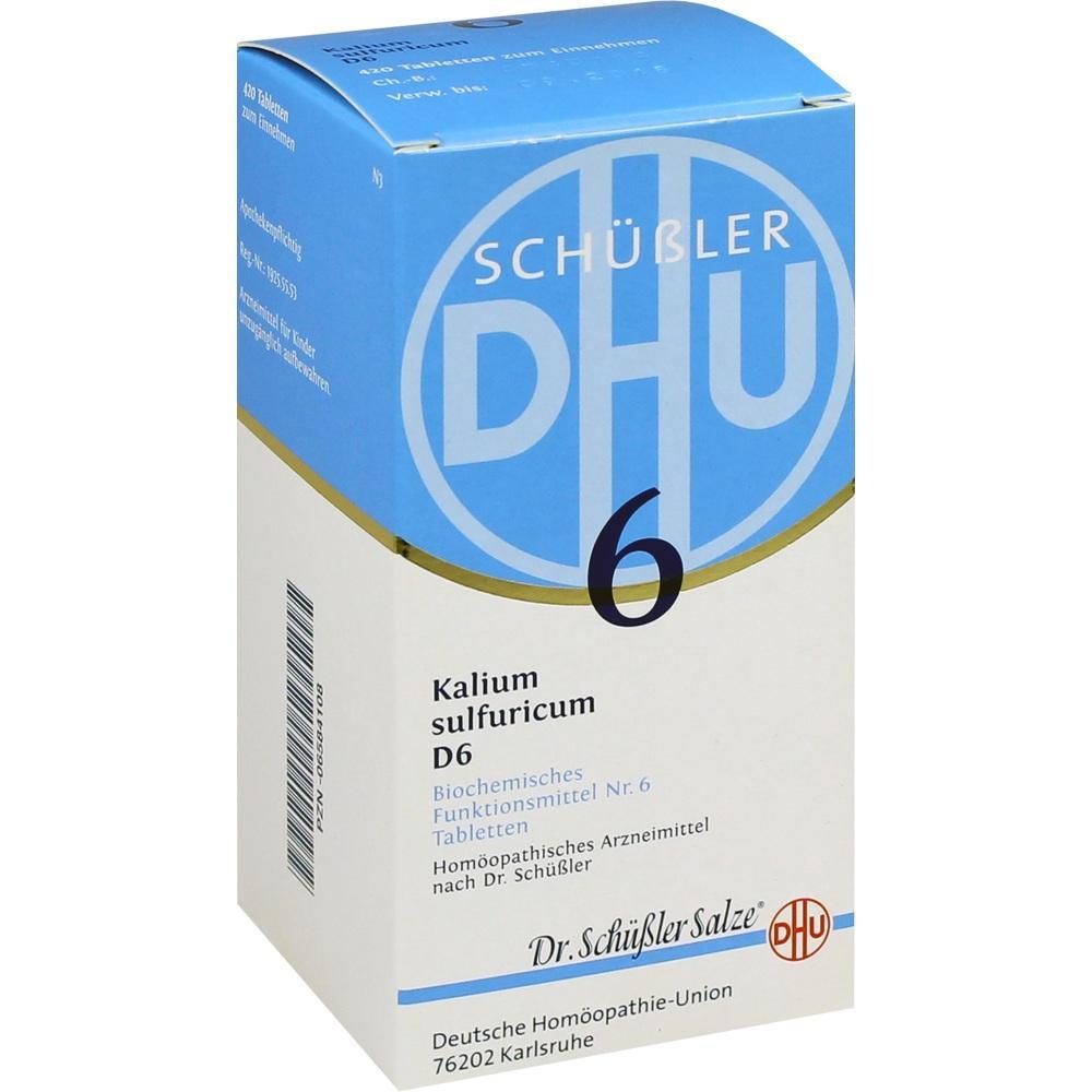 Eine Schachtel mit Sch&uuml;&szlig;ler Salz Nr. 6, Kalium sulfuricum Tabletten.