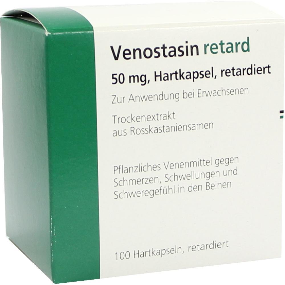 Gr&uuml;ne Packung mit dem Medikament Venostasin retard zur Behandlung von Beinbeschwerden.