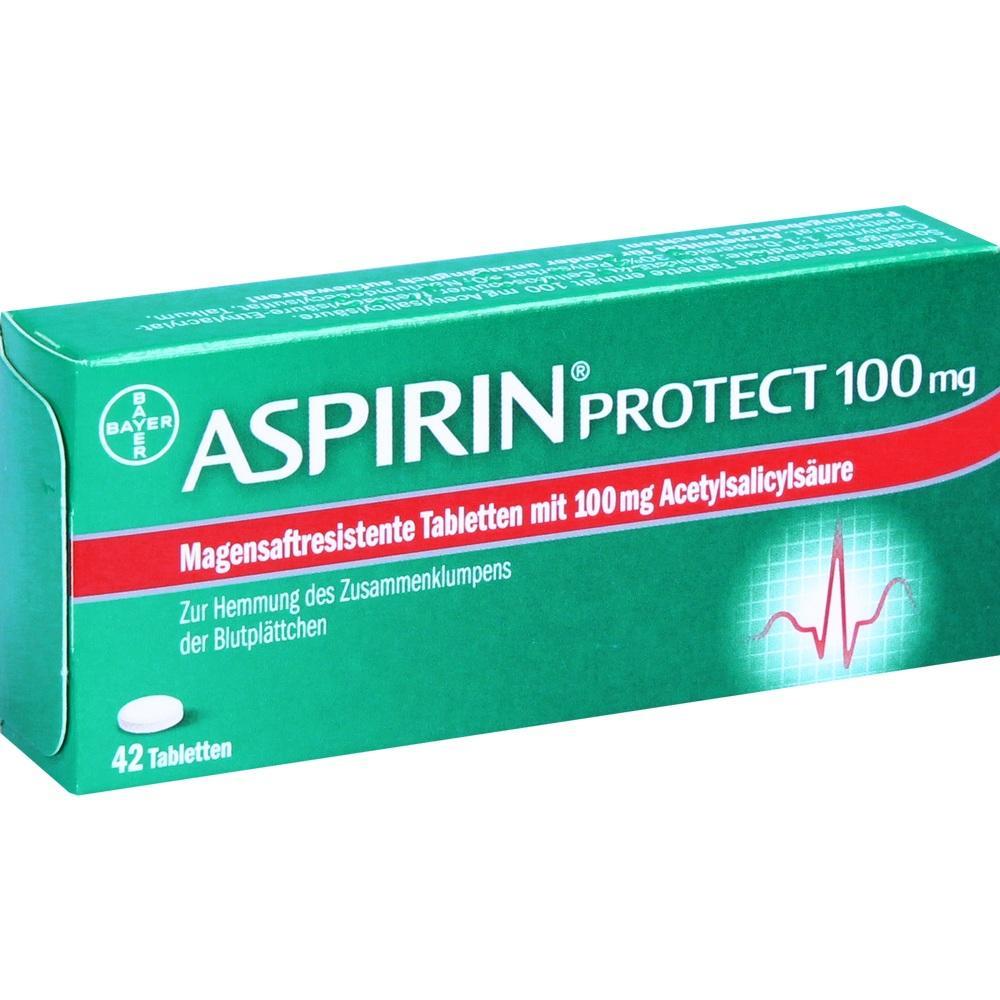 Grüne Verpackung von Aspirin Protect mit 100 mg Tabletten zur Blutplättchenhemmung.