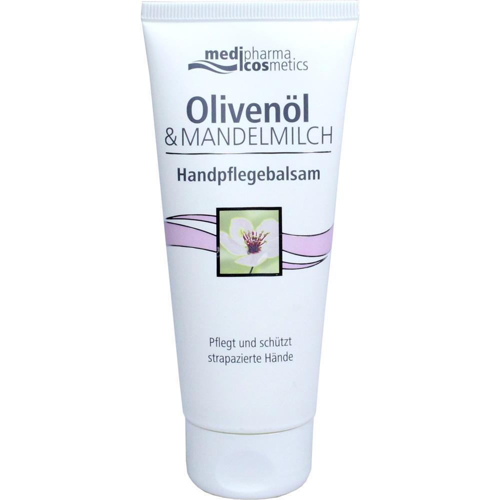 Wei&szlig;e Tube mit Aufschrift "Oliven&ouml;l & Mandelmilch Handpflegebalsam".