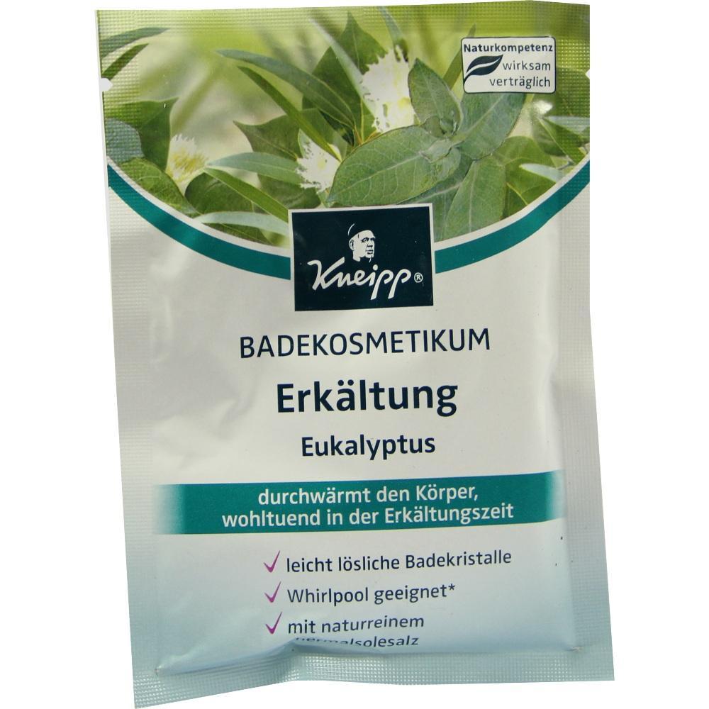 Tüte mit Eukalyptus-Badezusatz von Kneipp, für Erkältungen geeignet.