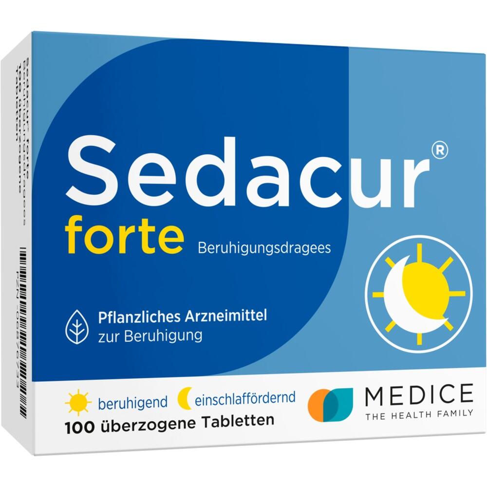 Verpackung von Sedacur forte, einem pflanzlichen Beruhigungsmittel.