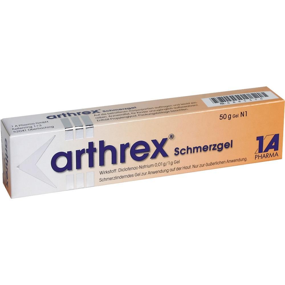 Eine Verpackung von Arthrex Schmerzgel zur äußeren Anwendung.