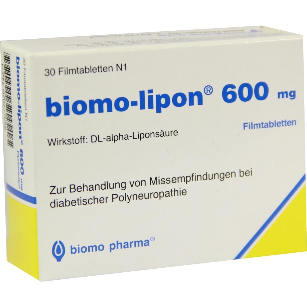 Eine Medikamentenpackung mit dem Namen "biomo-lipon 600 mg".