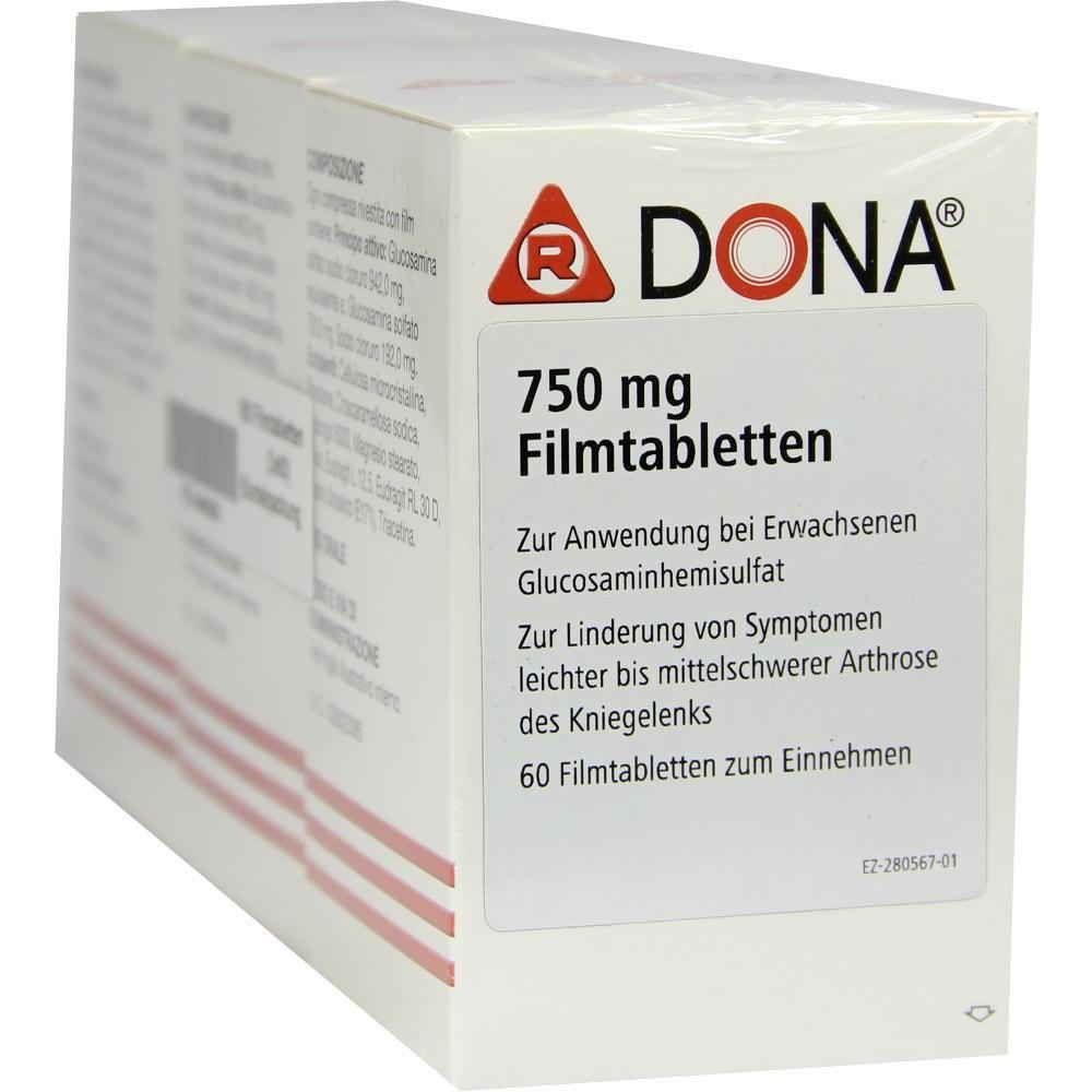 Eine Schachtel Dona-Tabletten zur Linderung von Arthrose-Beschwerden im Knie.